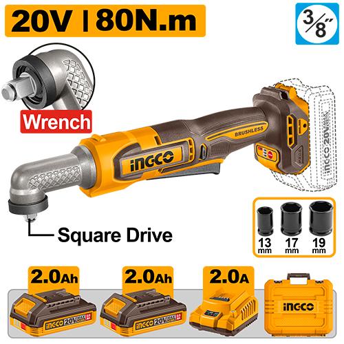 Ingco 20V 80Nm 2.0Ah Cordless Angle Impact Wrench | CAIWLI208 Ingco